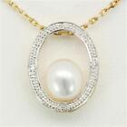 8mm Pearl & 8 Diamond 9K 9ct 375 Solid Gold Pendant Natural Genuine New