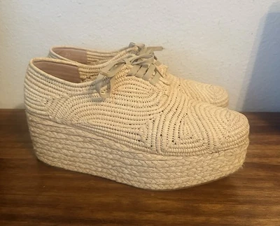 Plataformas Oxford naturales ROBERT CLERGERIE Paris Pinto Rafia, talla 39 EE. UU. 8,5-9 - Imagen 1 de 4