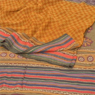 Sanskriti Vintage Indian Sarees 100% Pure Georgette Silk Printed Sari 5Yd Fabric - Image 1 of 4