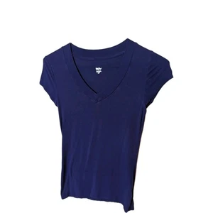Women's New Navy Blue Mossimo V-Neck Cap Sleeve T Shirt Size S/P - Picture 1 of 4