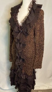 Y2K Pretty Angel Small Brown Ruffled Duster Cardigan Wool Silk Whimsigoth Fairy - Picture 1 of 12