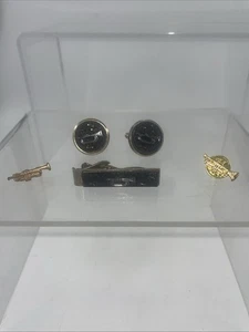 Vintage goldfarbene Trompete Manschettenknöpfe Krawattenklammer & Anstecknadeln Herren Anzug Accessoire - Bild 1 von 15