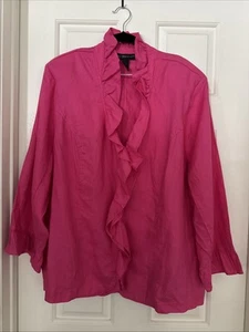 INC International Concepts Pink 100% Linen Ruffle Lightweight Jacket 3X - Picture 1 of 12