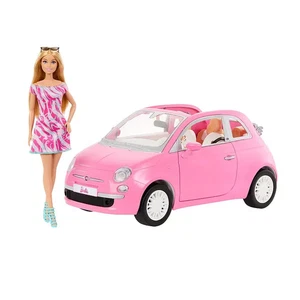 Barbie® Puppe & Fiat 500 Fahrzeug Spielset, Modepuppe mit rosa Spielzeugauto & Zubehör - Bild 1 von 4