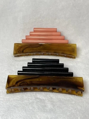 CLIP GARRA PELO TORTUGA IMITACIÓN IMITACIÓN VINTAGE Celuloide apilado 3 pulgadas  Foto 1 de 4