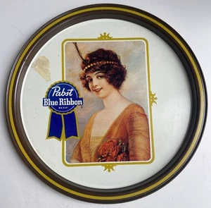 Pabst Blue Ribbon PBR Sign Vintage Copper Plated Back W/ Flapper Model Image. - Picture 1 of 4