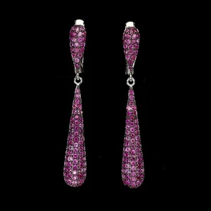 925 Sterling Silver Earrings Ruby Myanmar Round Diamond Cut Gemstone Jewelry - Picture 1 of 14