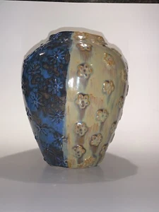 Clay Pottery Vase Three Styles Raised Design Blue Brown Cream Textured - Picture 1 of 9