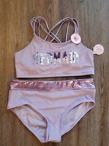 NWT Justice For Girls 2 Piece Bikini Swim Suit Size 18 purple mermaid sequin NEW
