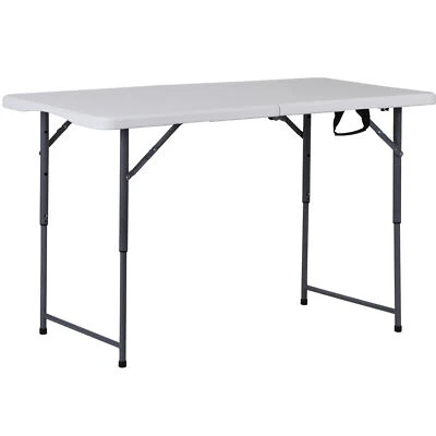 4FT Plastic Card Fold-in-Half Foldable Table w/ Carrying Handle Indoor Outdoor - Image 1 of 4