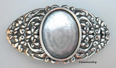 #8132NS ANT'D S/SILVER PLATED 80MM MADE IN FRANCE BARRETTE CLIP W/40X30mm BEZEL - Image 1 of 2