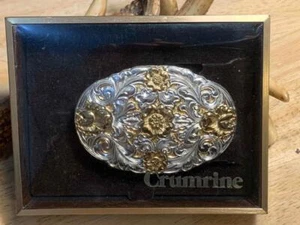 Vintage Crumrine Floral Flowers Design Belt Buckle 2" x 3" Made in USA - Picture 1 of 5