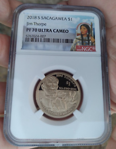 2018 S Sacagawea $1 Jim Thorpe NGC PF 70 Ultra Cameo Special Label Top Pop 1/272