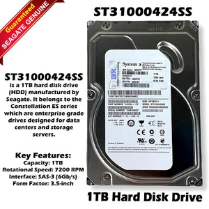 IBM Seagate ST31000424SS 1 TB 7,2 K 3,5" 6 Gb/s SAS HDD 16 MB unità server cache - Foto 1 di 6