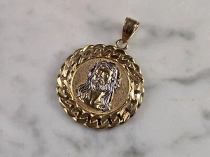 Ciondolo Gesù Religioso Vintage Estate Oro Giallo e Bianco 10K 1,7g E4739 - Foto 1 di 3
