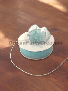7/8" (BABY BLUE) Organza PULL RUFFLED BOW Ribbon SILVER Edge on one side 25 Yds - Picture 1 of 1