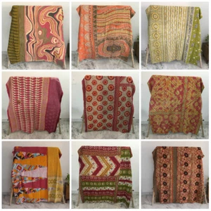 Vintage Kantha Quilt Throw Gudri Bedspread Wholesale Blanket Reversible Ralli - Picture 1 of 29