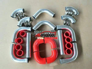 3" 76mm Universal Aluminum Intercooler Turbo Pipe piping Kit + Red Hose + Clamps - Picture 1 of 6