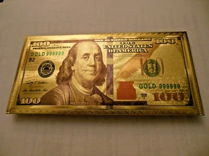 100 Dollar Schein Umschlag Geschenk Geld vergoldet Banknote ** Kostenloser Versand - Bild 1 von 7