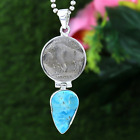 Vintage Designer Five Cent Buffalo Printed Coin Pendant With Turquoise In Silver