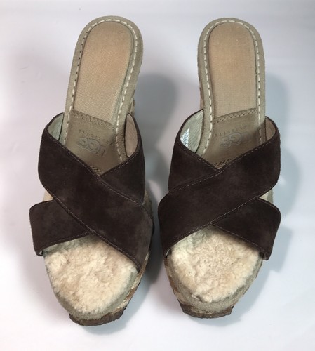 UGG AUSTRALIA Margot 1689 sandali da donna con zeppa pelosa marrone taglia 7