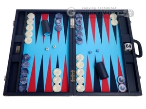 Wycliffe Brothers 24"" Backgammon-Set, 2"" Dame - blaues Etui / hellblaues Feld - Bild 1 von 9