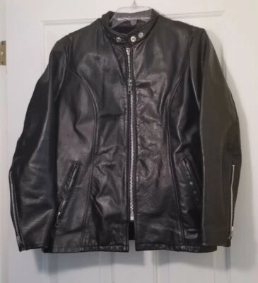 Chaqueta de moto de cuero negra vintage de Leather Shop Sears para mujer talla 12 Foto 1 de 4