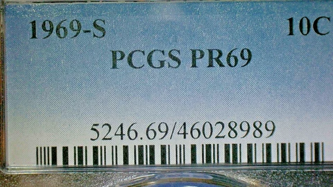 UNITED STATES UNC. 1969-S PCGS PR69 ROOSEVELT CLAD DIME-KM#195a Cover