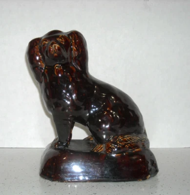 Alto 9 3/4" Rockingham Esmaltado Amarillo Ware Figura Spaniel Perro Gres Ohio OH Foto 1 de 4