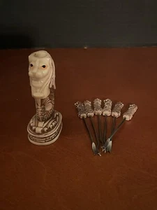 carved lion fish Merlion Singapore mini fondue fork set of 6 - Picture 1 of 7
