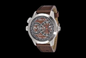 Sector R3251102055 Men's Oversized Dual Time Leather Watch Best Offer - Picture 1 of 4