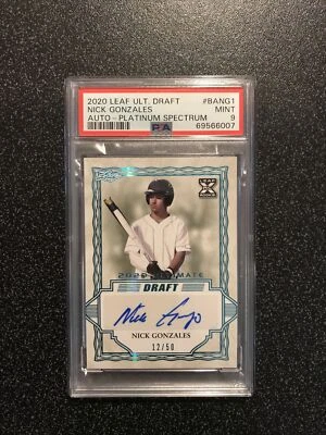 NICK GONZALES 2020 Leaf Ultimate Draft AUTO PLATINUM SPECTRUM SN#13/50 PSA 9 - Image 1 of 4