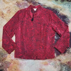 Christopher & Banks Womens Red Black Tapestry Zipper Jacket Size Large - Picture 1 of 8