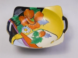 1920s ART DECO Noritake Hand Painted Abstract Poppies Double Handle Bowl 6.5" - Picture 1 of 8