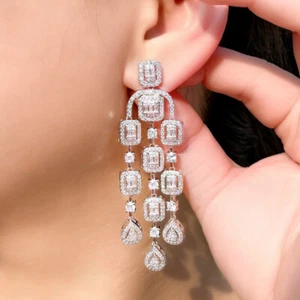 925 Sterling Silver Cubic Zircon Chandelier Dangle Long Drop Earrings for Women - Picture 1 of 10
