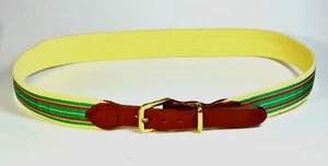 Cinturón Cuero Hombre Essex, CT 30" Cuero Fino Latón Sólido Hebilla Verde Amarillo Rojo - Imagen 1 de 7