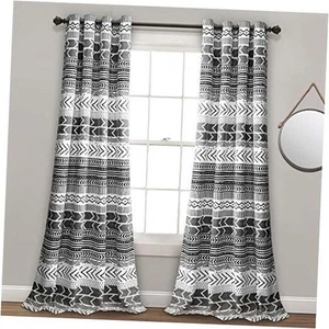 Hygge Geo Light Filtering Window Curtain Panel Pair, 84" x 52", Black & White - Picture 1 of 7