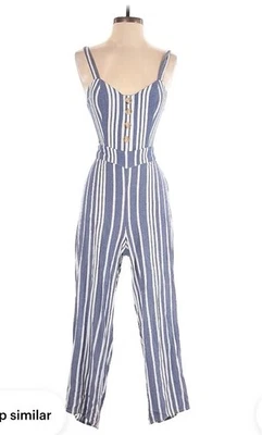 Новый с Ярлыками Express комбинезон XL в полоску галстук назад кнопки повседневный квадратный вырез - Изображение 1 из 4