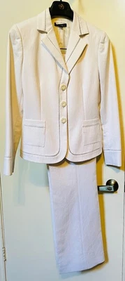 Mujer Blanco Lino Tahari Pantalón Traje Talla 4 Foto 1 de 2