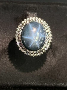 NATUR STERN SAPHIR 14X12 SAPHIR DIAMANTSCHLIFF STERLINGSILBER 925 RING - Bild 1 von 7