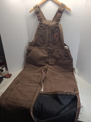 Mono con tirantes de pato acolchado marrón Carhartt vintage 40x30 hecho en EE. UU. doble rodilla Foto 1 de 4