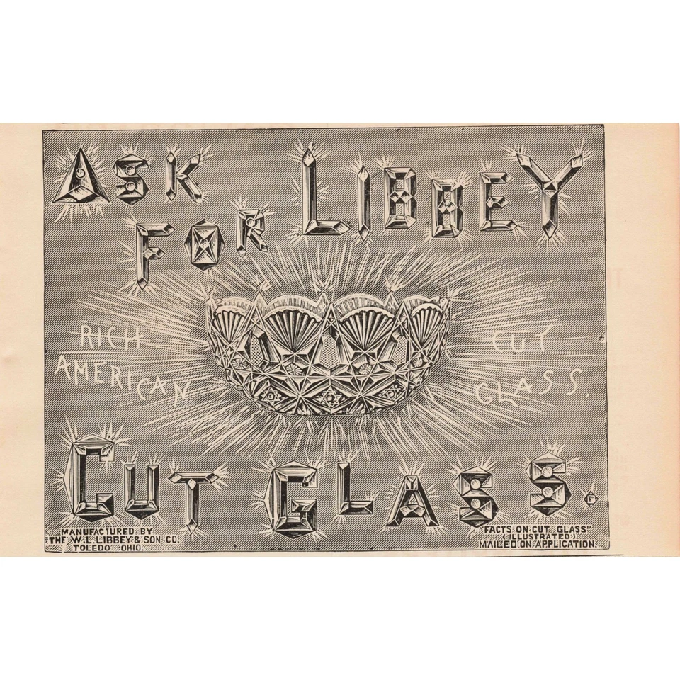 1891 Libbey Cut Glass Bowl Rich American Glassware Display Piece Print Ad - Изображение 1 из 1