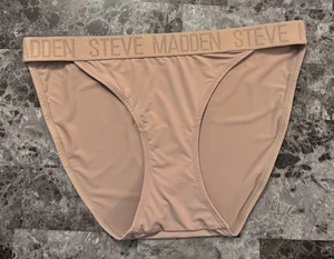 SLIP BIKINI STEVE MADDEN BEIGE TALPA LISCIO SPESSO LOGO CINTURA STRINGA NUOVO SENZA ETICHETTE - Foto 1 di 3