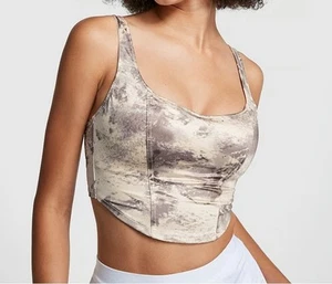 New VICTORIA'S SECRET PINK Size XS Camo Blur Satin Lightly Lined Corset Crop Top - Picture 1 of 13