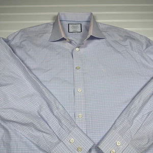 Charles Tyrwhitt Vestito Camicia Uomo 17/34 Vestibilità Classica Cotone Blu Rosa Plaid FUC - Foto 1 di 7