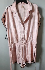 Victoria Secret Satin Pink Floral Stripe Romper Pajamas PJs SZ XL New With Tags - Picture 1 of 7