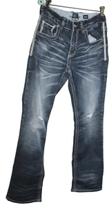 BUCKLE BLACK FIT NO 3 BOOTLEG MEN'S DARK WASH MID RISE BLUE JEANS 32 R - Picture 1 of 4