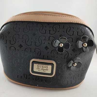 Guess Cosmetic Bag Handheld Mini Purse Black Brown Flower Signature Design b95 Foto 1 de 4