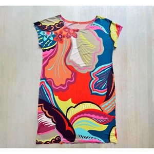 Vintage Abstract Floral Shift Dress - Colorful Psychedelic Mini Dress, Size 38 S - Picture 1 of 9