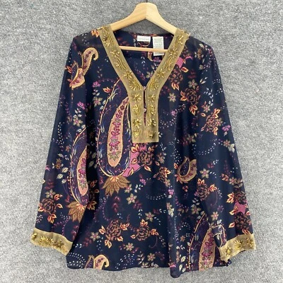 Blusa Ciervo Blanca Mujer L Grande Azul Cachemira Cuello en V Manga Larga 1/4 Botón Foto 1 de 4